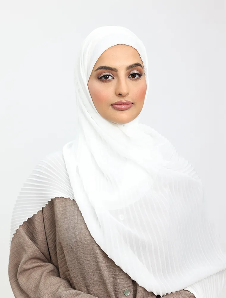 White Pleated Chiffon Hijab